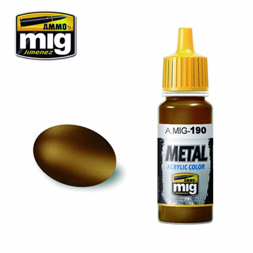 Ammo by MIG Old Brass Acrylic waterbased colour 17ml A.MIG-190