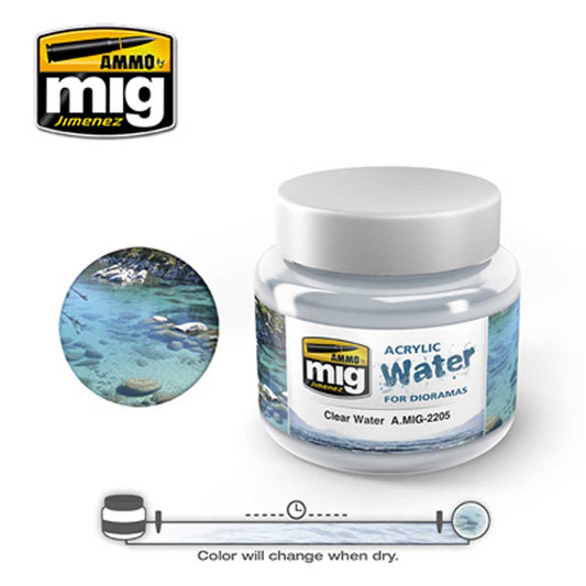 Ammo by Mig Clear Water Acrylic 250ml For Model Kits Mig 2205
