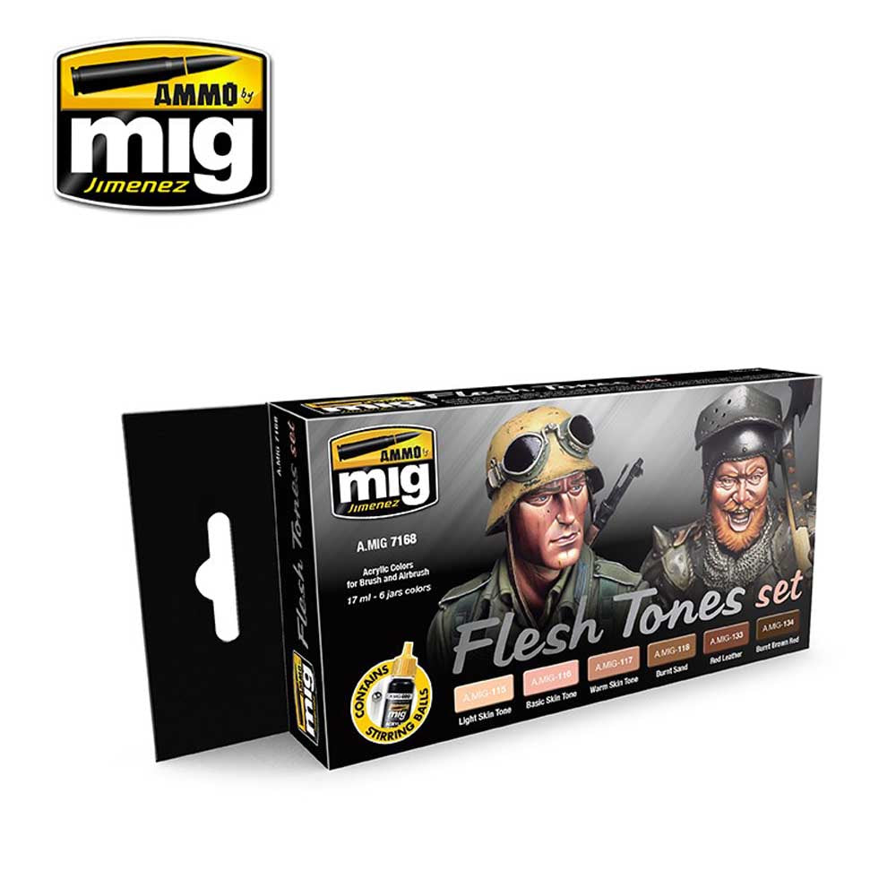 Ammo by Mig Flesh Tones Acrylic Paint Set For Model Kits Mig  7168