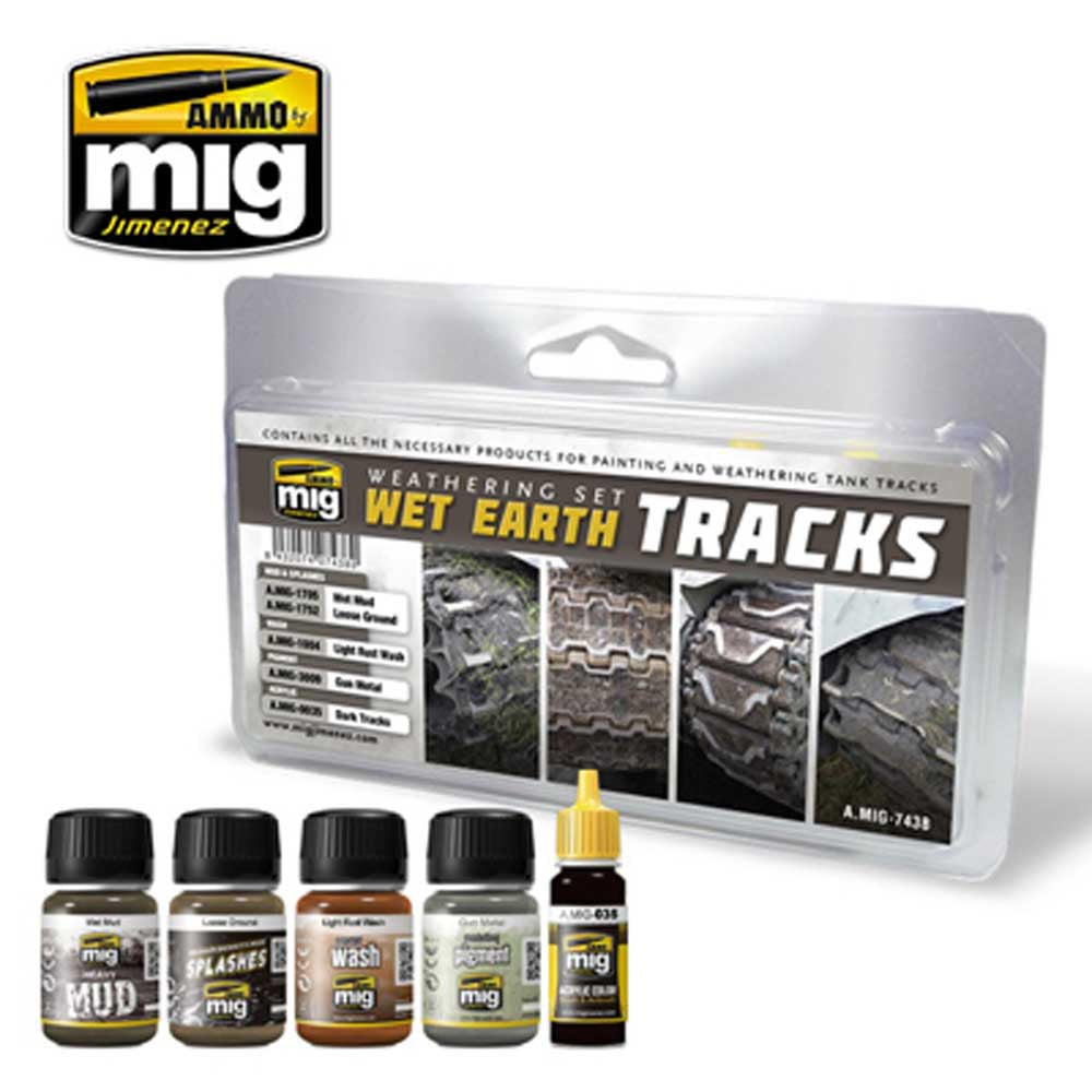 Ammo by Mig Wet Earth Tracks Weathering Set For Model Kits Mig 7438