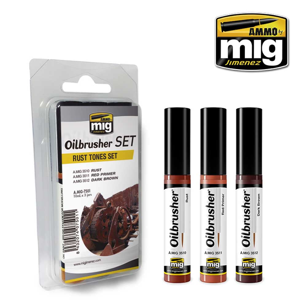 Ammo by Mig Rust Tones Oilbrusher Set For Model Kits Mig 7501