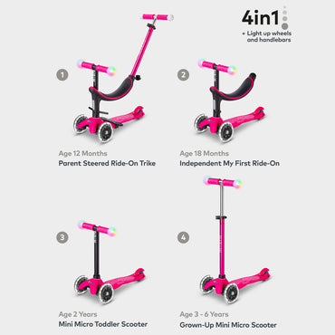 Pink Mini Micro 2 Grow 4-in-1 Scooter with LED Light-Up Wheels Age 1-6 MMD359