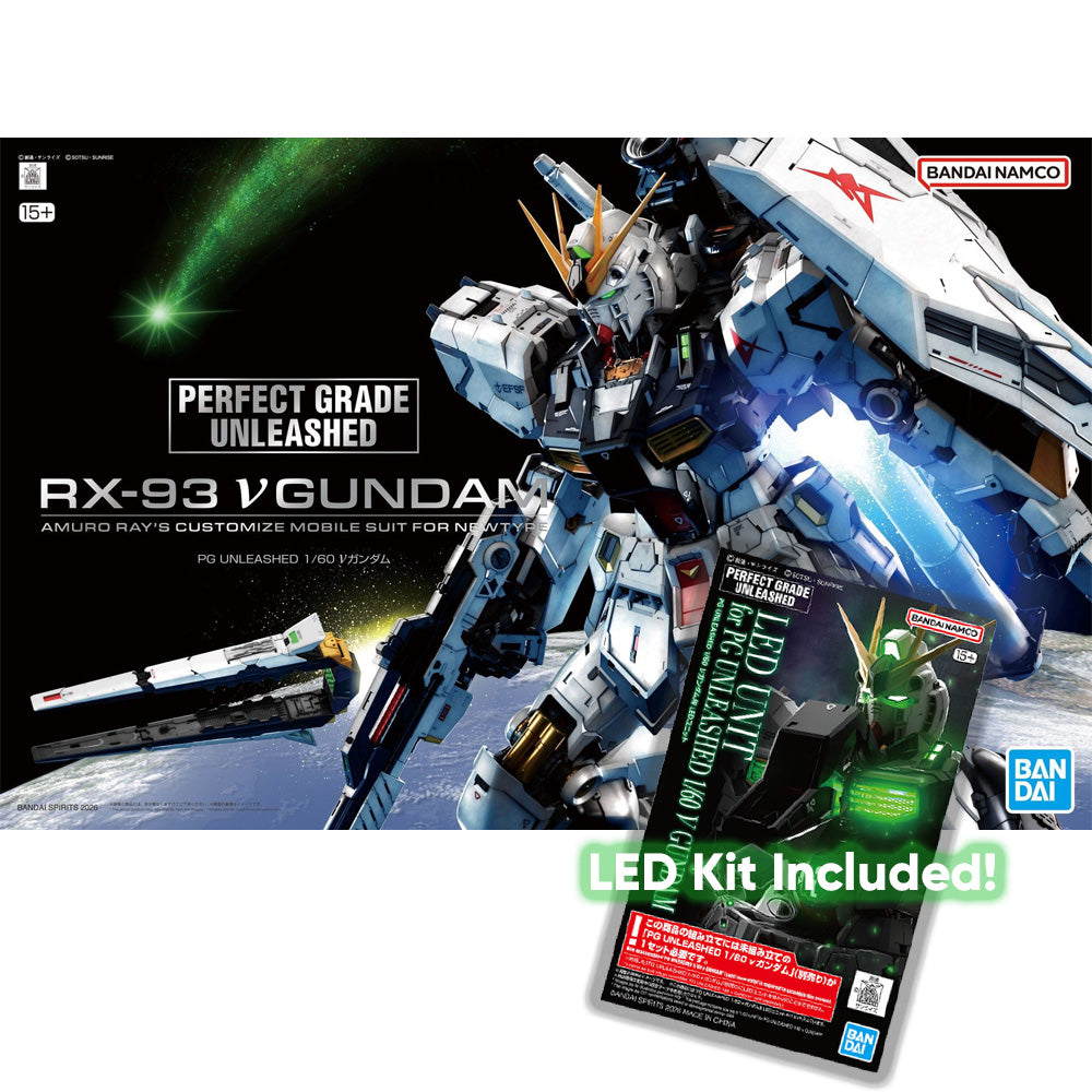 Bandai PG Unleashed RX-93 v Nu Gundam 1:60 Kit with LED Light System Bundle