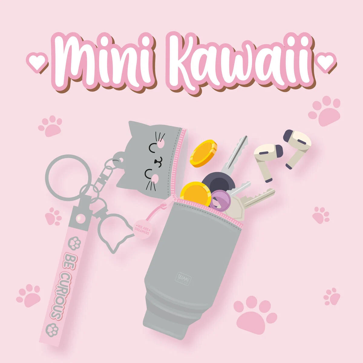 Legami Mini Kawaii Coin Purse Case Keyring - Kitty Cat