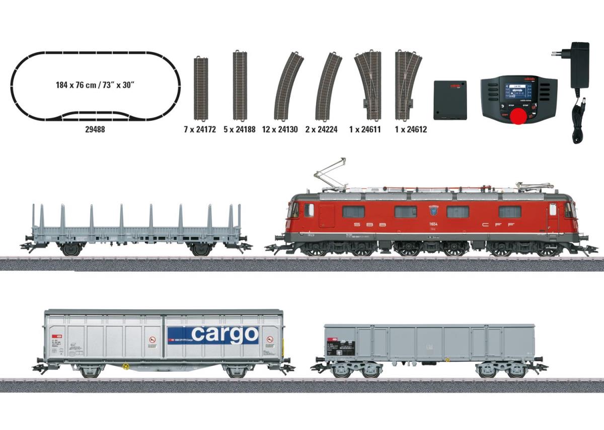Marklin MN29488  SBB Re620 Electric Freight Starter Set VI (~AC-Sound) HO