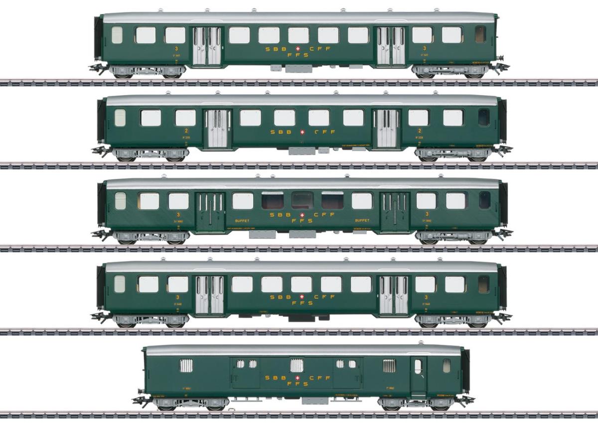 Marklin MN43369  SBB Lightweight Steel Coach Set (5) III HO
