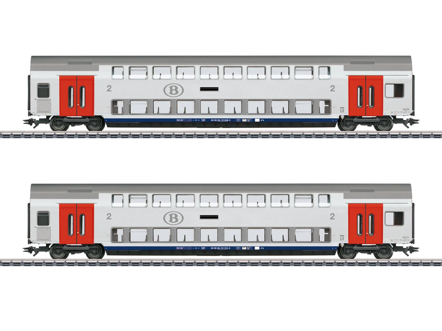 Marklin 43566 SNCB M6 2nd Class Bi-Level Coach Set (2) VI HO Gauge