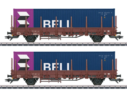 Marklin 46939 NS Kbs Stake Wagon w/Bell Container Load Set (2) IV HO Gauge