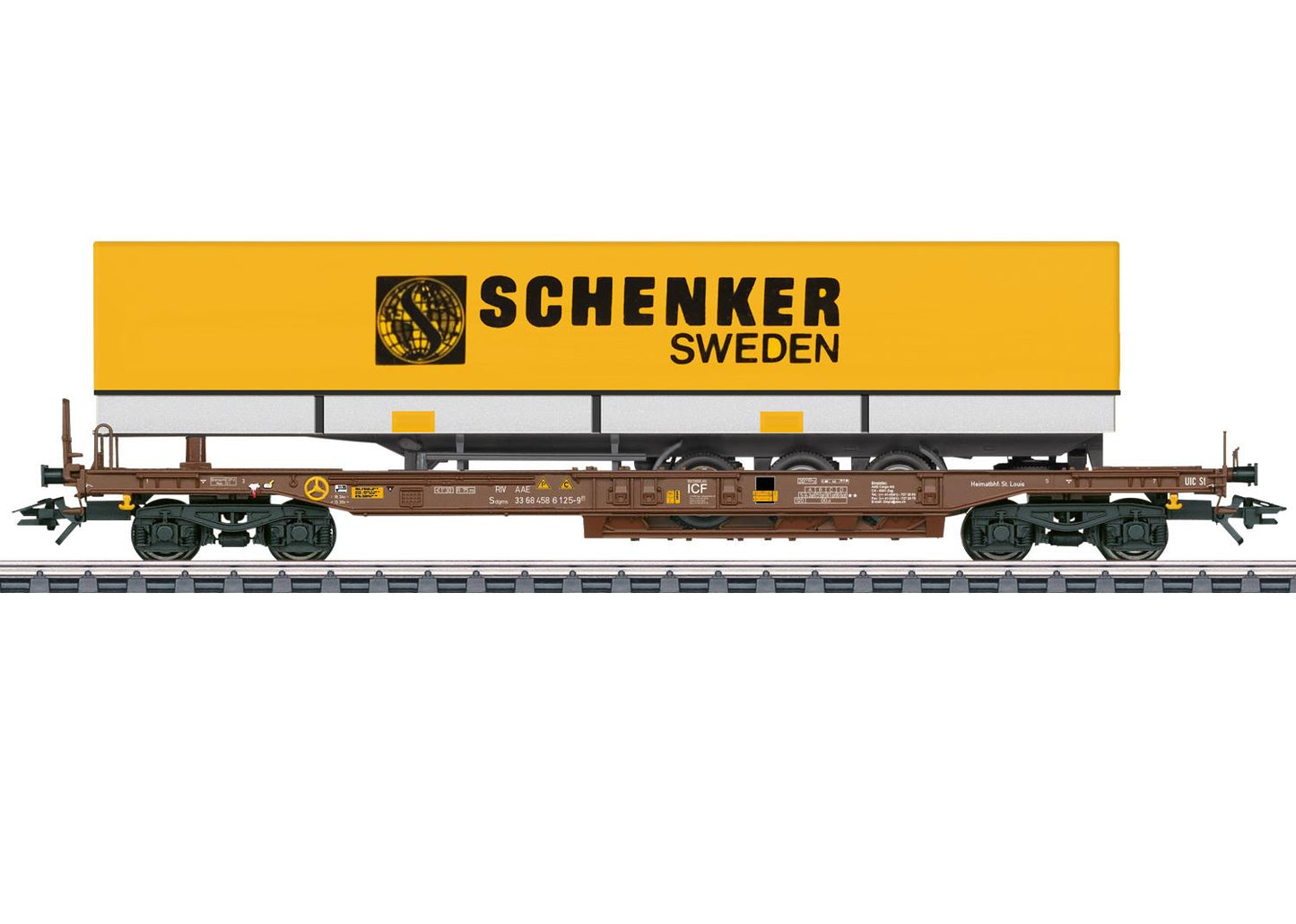 Marklin AAE Cargo Sdgms Bogie Well Flat Wagon w/Load V HO Gauge 47438