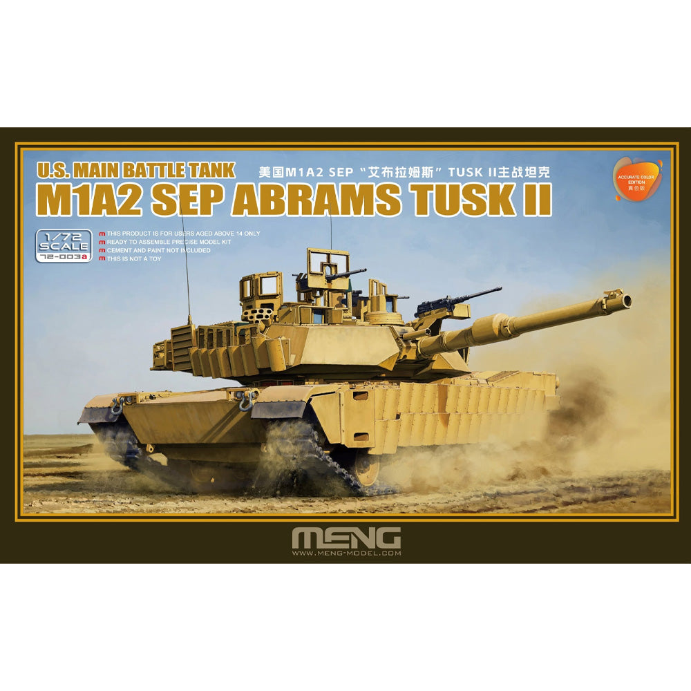Meng 72-003a US MBT M1A2 SEP Abrams TUSK II Pre-Coloured 1:72 Model Kit