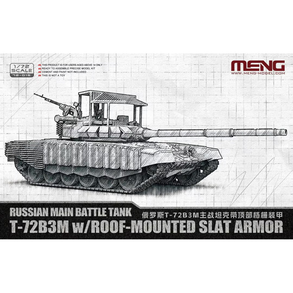 Meng 72-015 Russian MBT T-72B3M w/Roof-Mounted Slat Armour 1:72 Model Kit