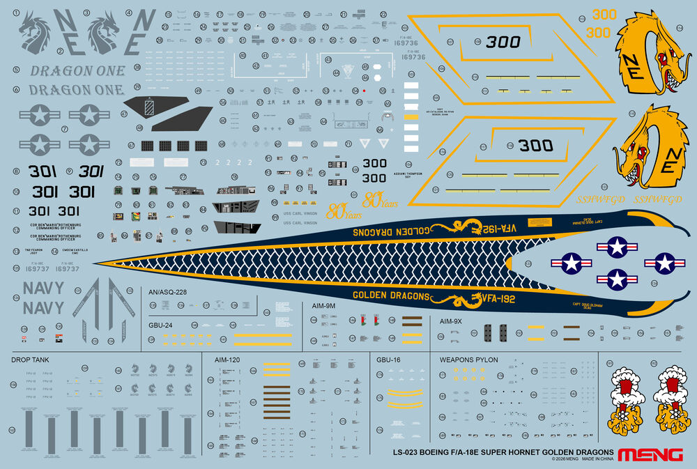 Meng Models GLS-023 Boeing F/A-18E Super Hornet Golden Dragon 1:48 Jet Model Kit