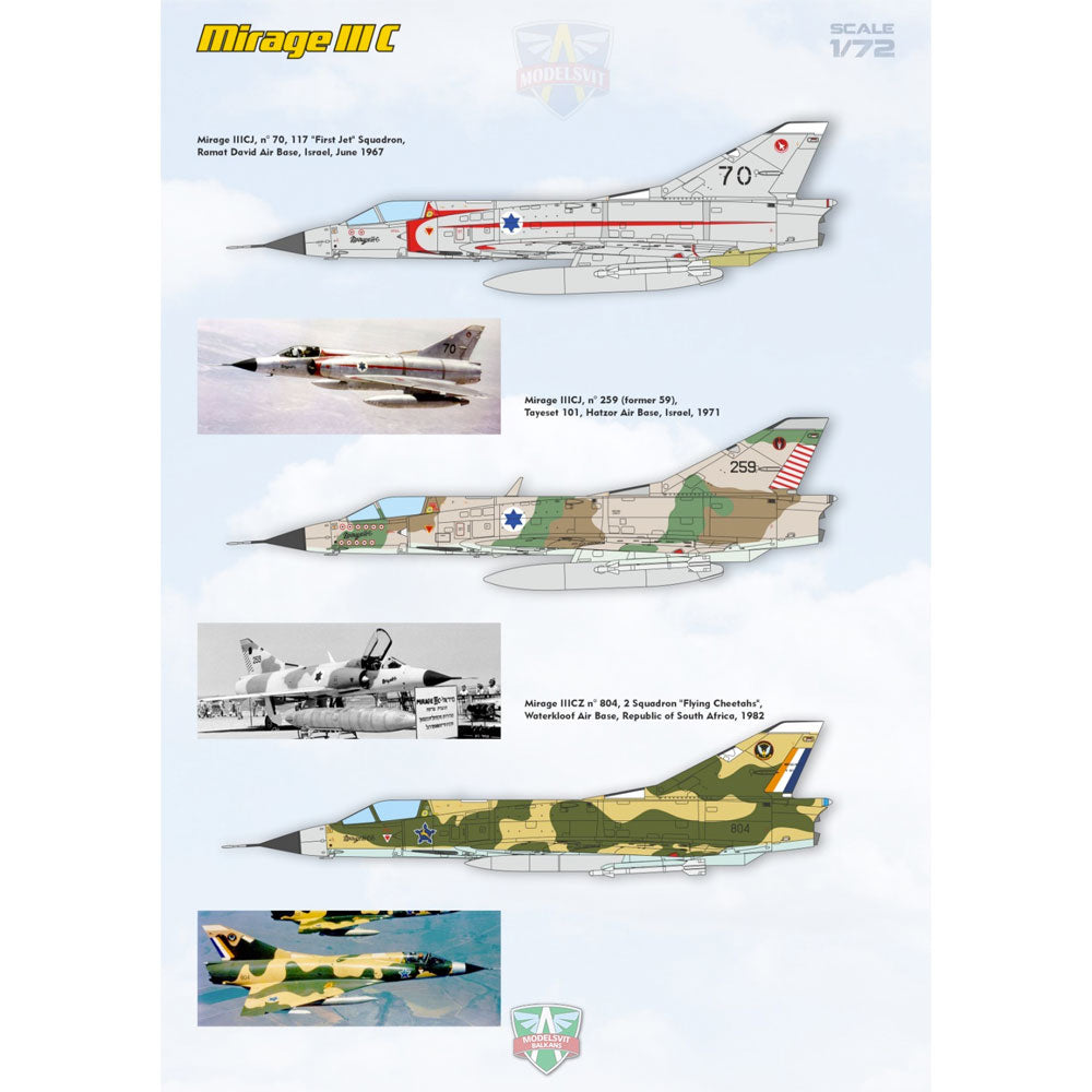 Modelsvit 72061 Mirage III C - 6 Colour Schemes 1:72 Plastic Model Aircraft Kit