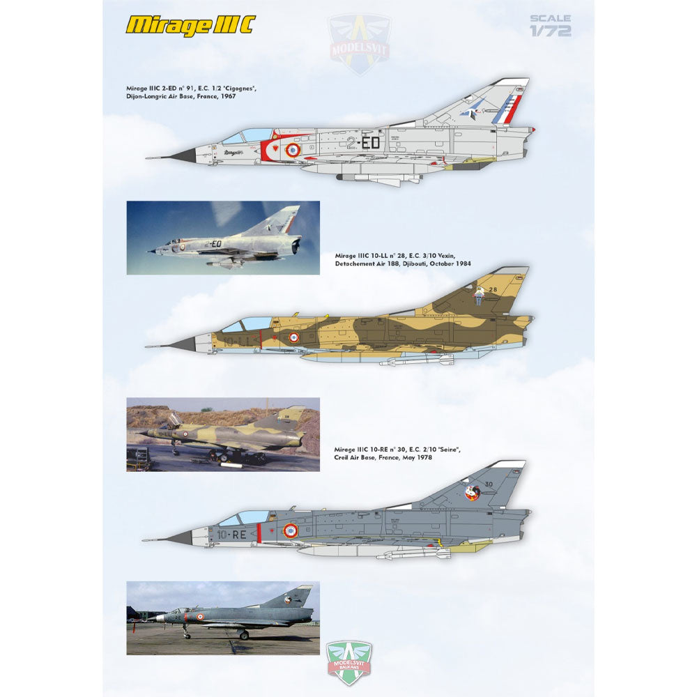 Modelsvit 72061 Mirage III C - 6 Colour Schemes 1:72 Plastic Model Aircraft Kit