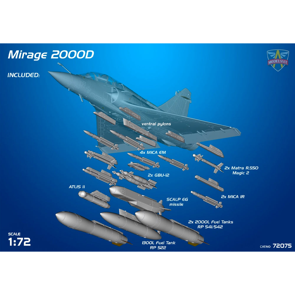 Modelsvit 72075 Dassault-Mirage 2000D w/SCALP-EG/Storm Shadow 1:72 Model Kit