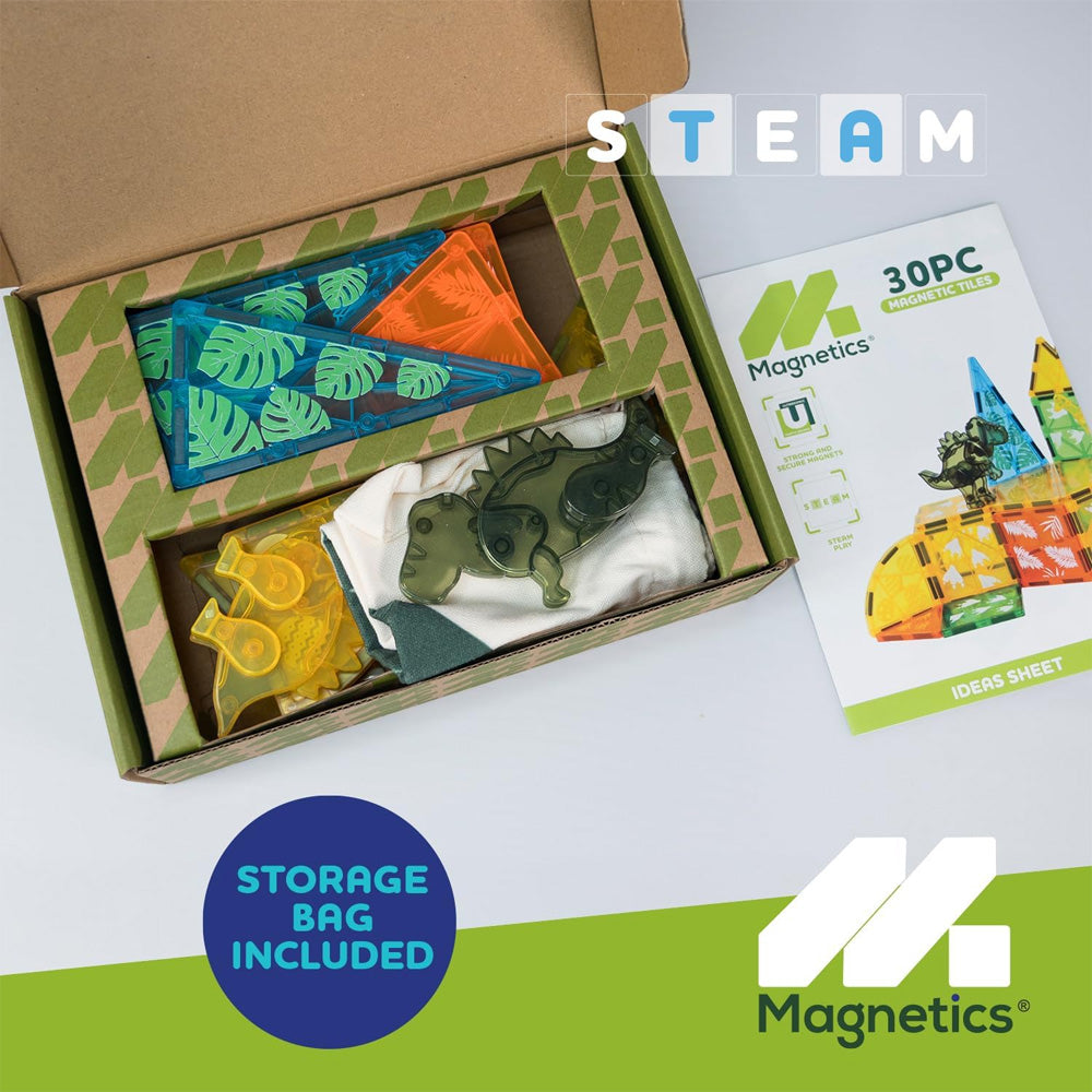 Magnetics 30pc Dinosaur Magnetic Tile Building Expansion Set Toy Age 3+