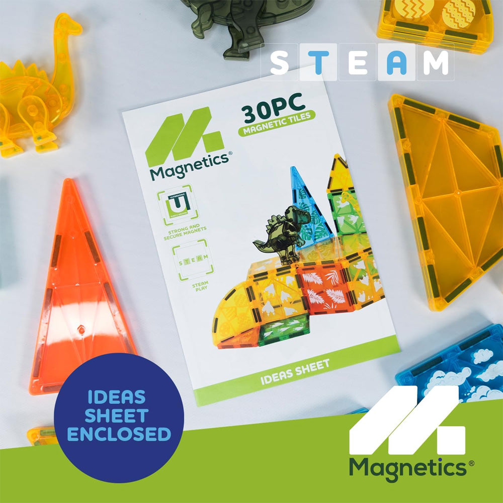 Magnetics 30pc Dinosaur Magnetic Tile Building Expansion Set Toy Age 3+