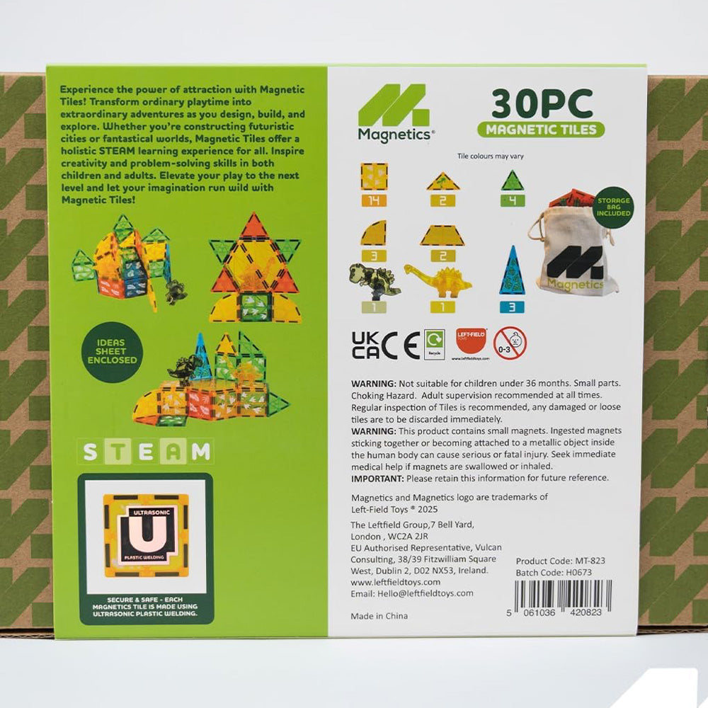 Magnetics 30pc Dinosaur Magnetic Tile Building Expansion Set Toy Age 3+