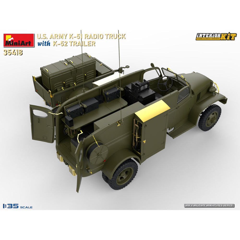 Miniart 35418 US Army K-51 Radio Truck w/K-52 Trailer w/Interior 1:35 Model Kit
