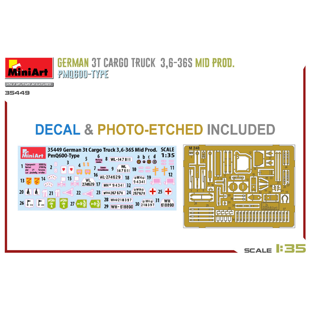 Miniart 35449 German 3T Cargo Truck 3.6-36S Mid Prod. PMQ600 1:35 Model Kit