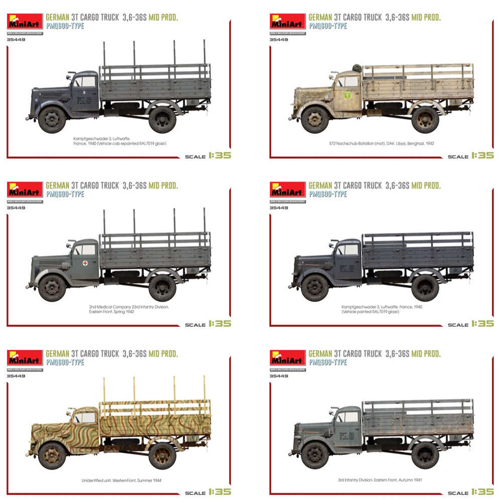 Miniart 35449 German 3T Cargo Truck 3.6-36S Mid Prod. PMQ600 1:35 Model Kit