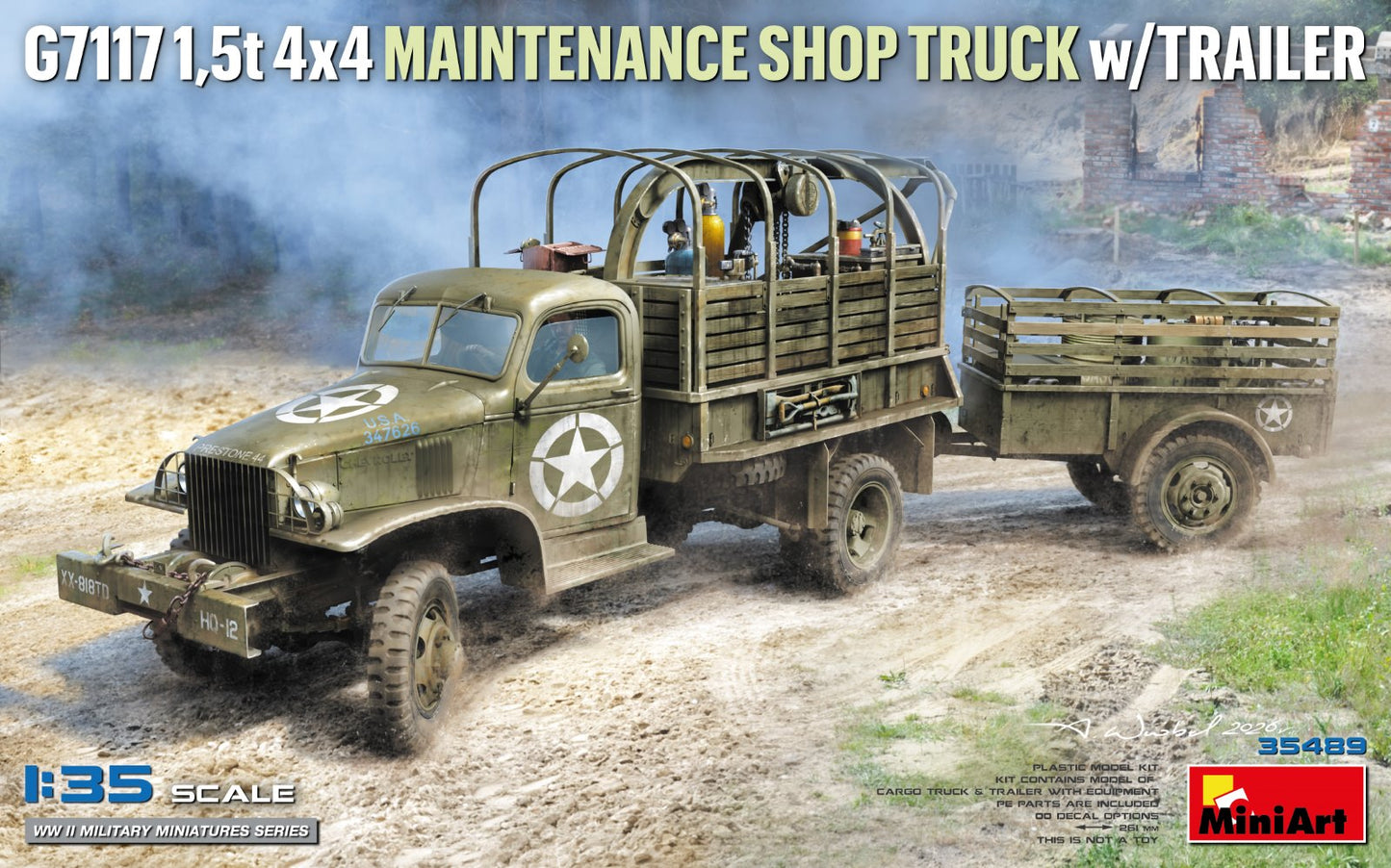 Miniart 35498 WWII G7117 1.5T 4x4 Maintenance Shop Truck w/Trailer 1:35 Kit