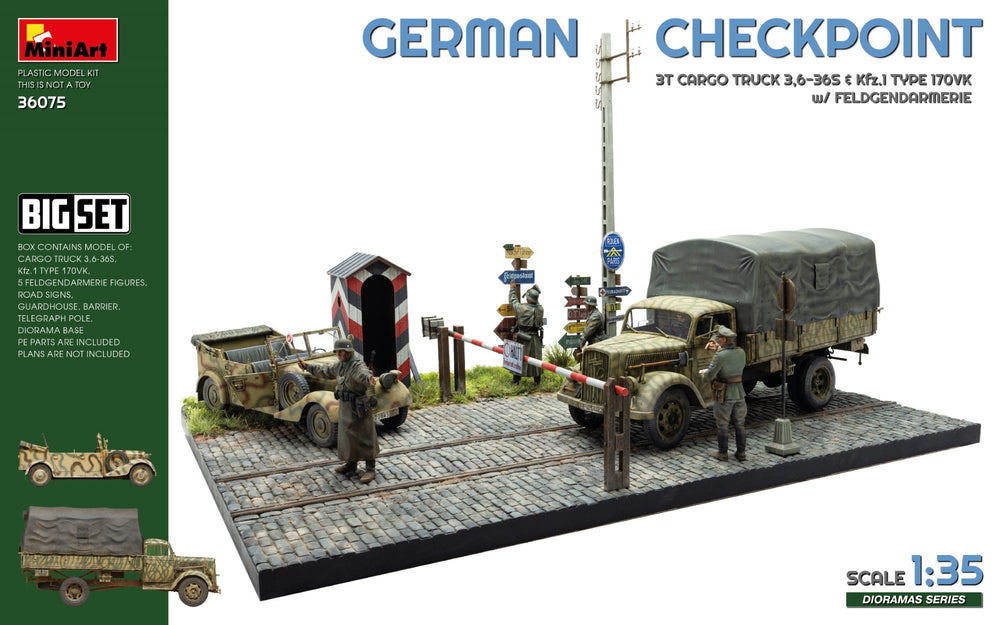 Miniart 36075 German Checkpoint 3t Cargo Truck & Kfz.1 Big Set 1:35 Model Kit