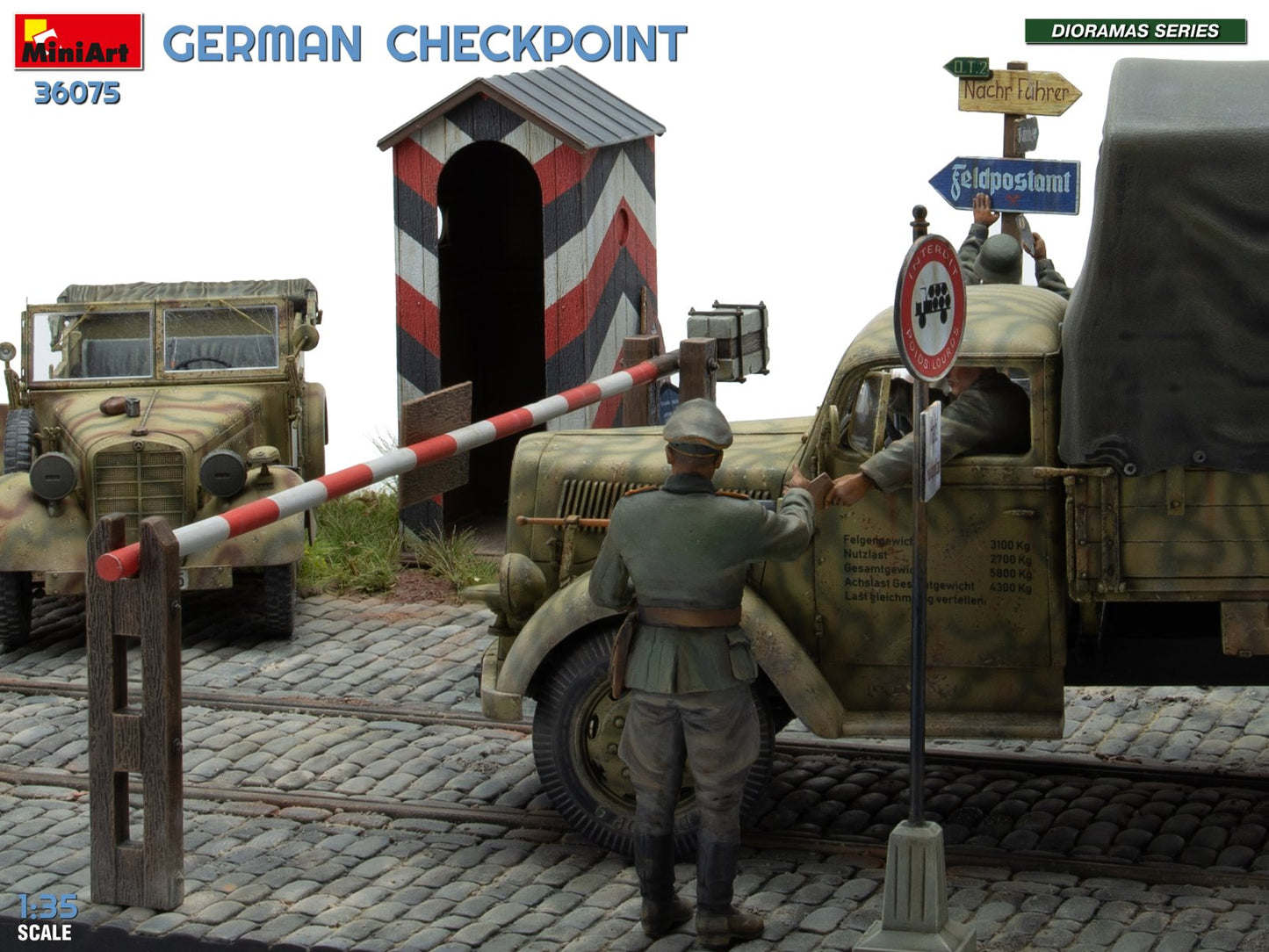 Miniart 36075 German Checkpoint 3t Cargo Truck & Kfz.1 Big Set 1:35 Model Kit