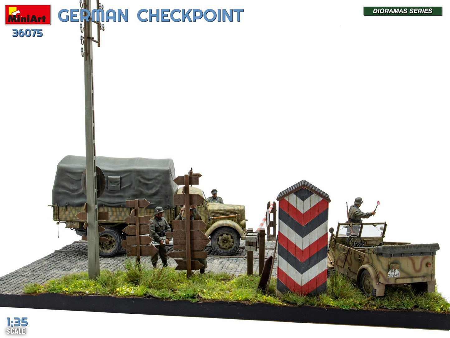 Miniart 36075 German Checkpoint 3t Cargo Truck & Kfz.1 Big Set 1:35 Model Kit