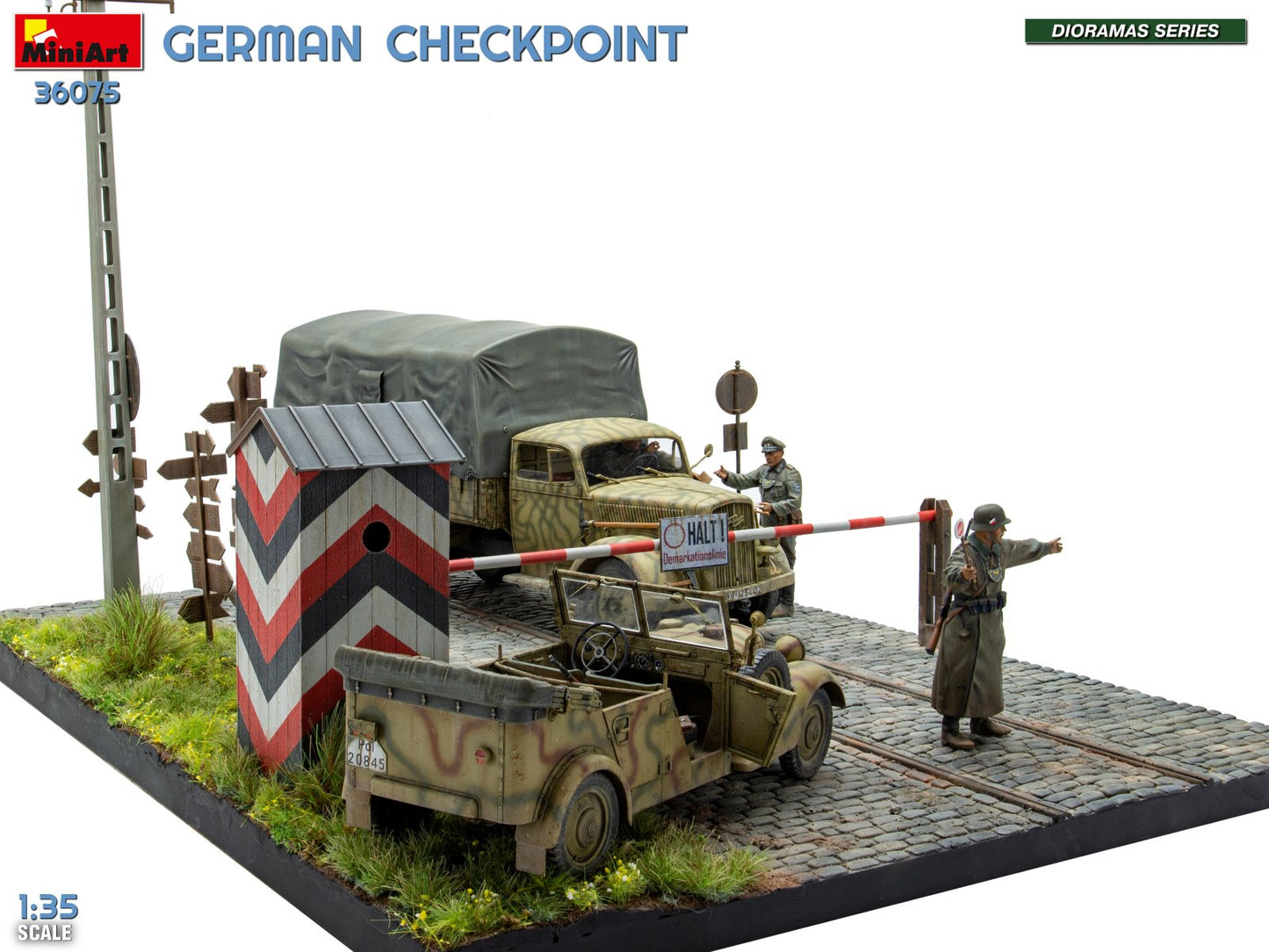 Miniart 36075 German Checkpoint 3t Cargo Truck & Kfz.1 Big Set 1:35 Model Kit