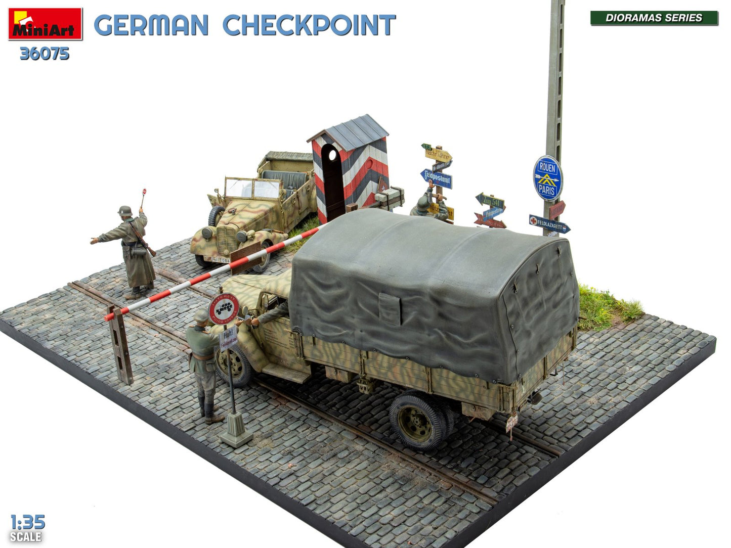 Miniart 36075 German Checkpoint 3t Cargo Truck & Kfz.1 Big Set 1:35 Model Kit
