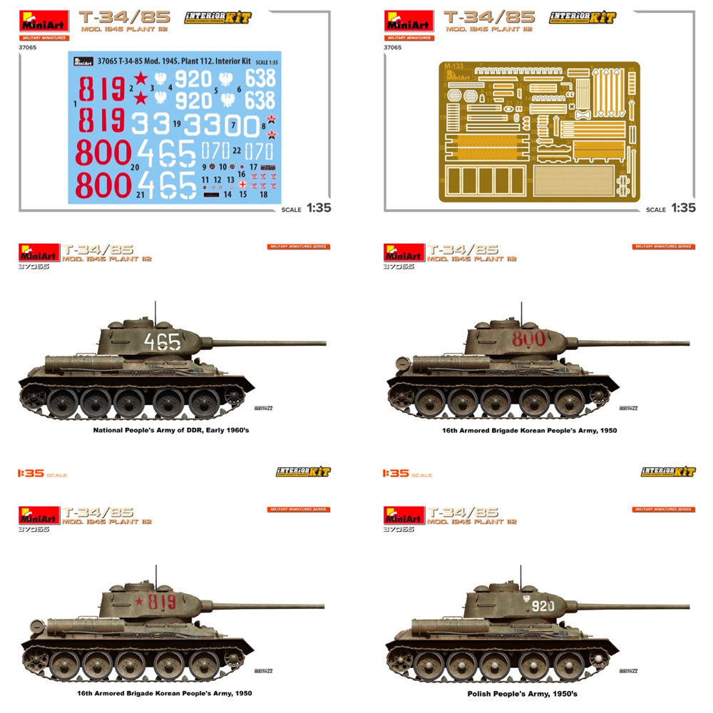 Miniart 37065 T-34/85 Mod.1945 Plant 112 1:35 Tank Model Kit
