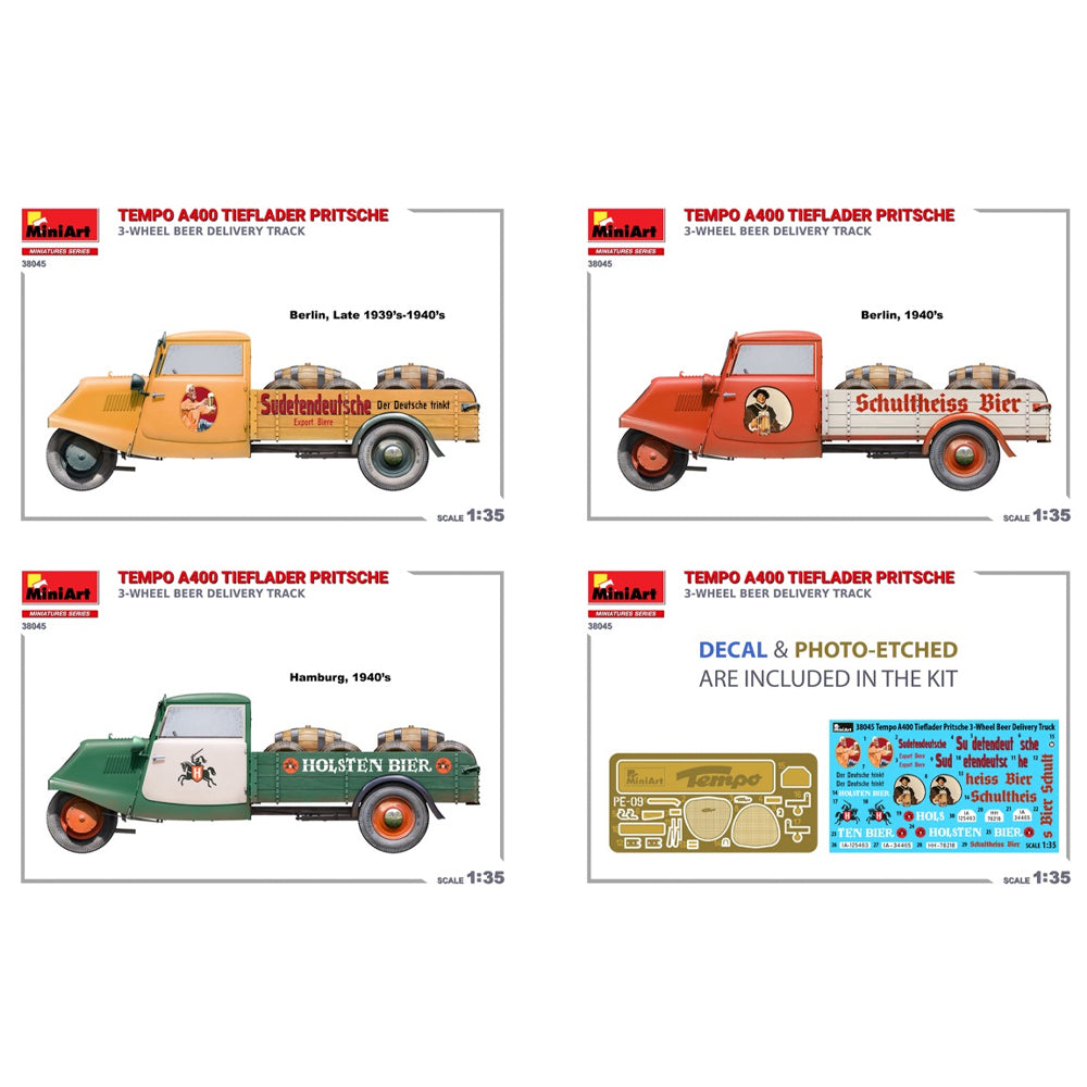 MiniArt 38045 Tempo A400 Tieflader Pritsche Beer Delivery Truck 1:35 Model Kit