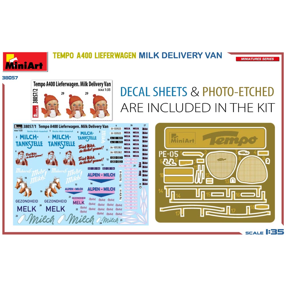 Miniart 38057 Tempo A400 Lieferwagen Milk Delivery Van 1:35 Model Kit