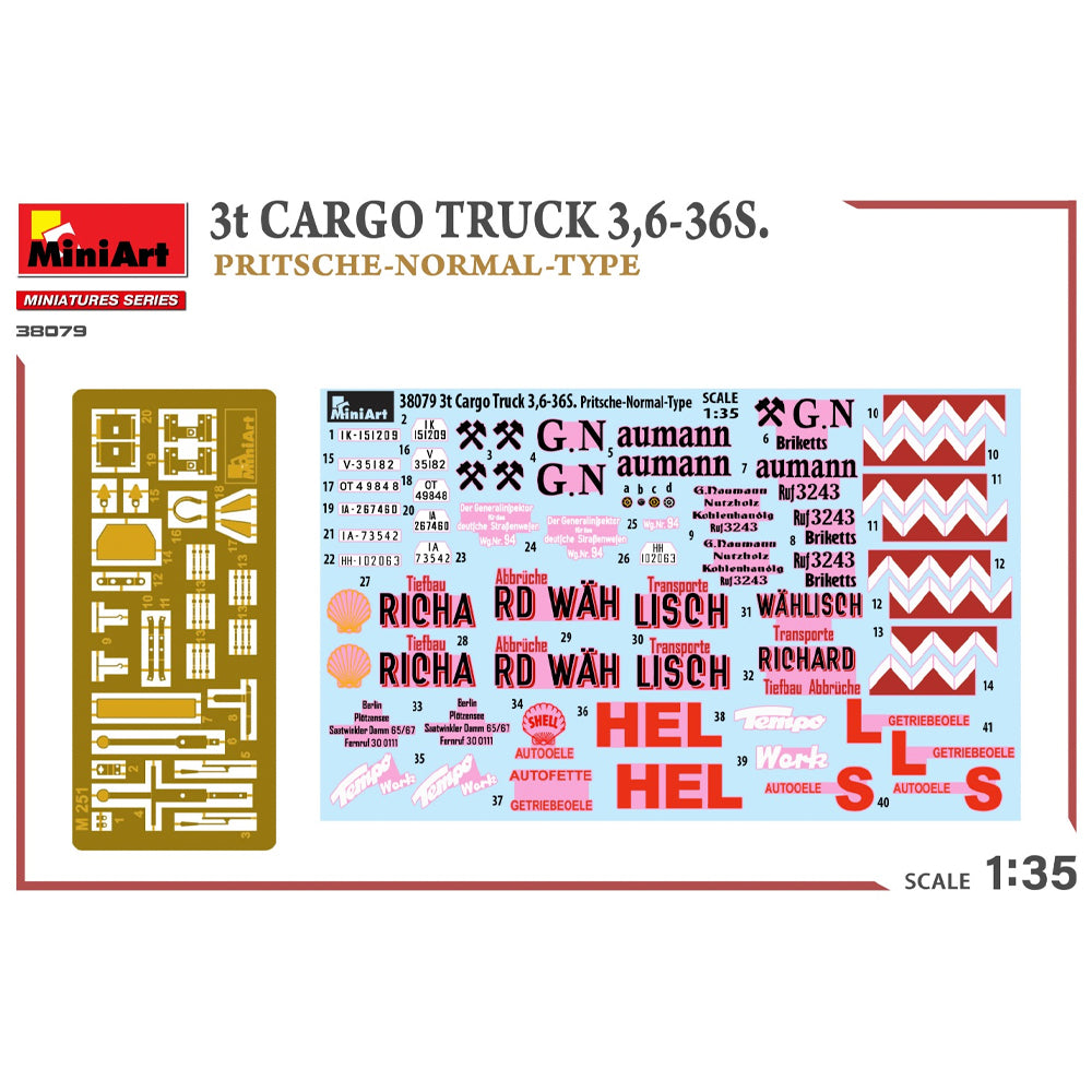 Miniart 38079 3t Cargo Truck, 3,6-36S Pritsche Normal Type 1:35 Model Kit