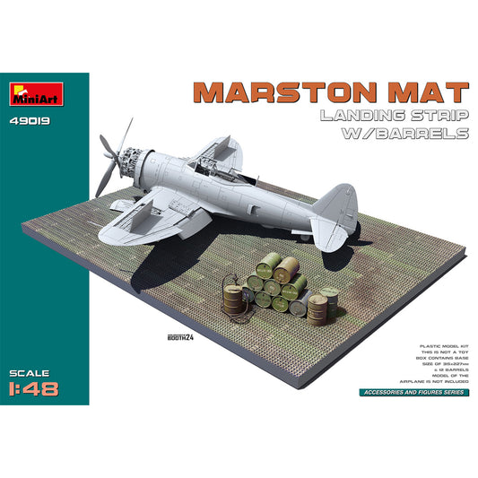 Miniart 49019 Marston Mat Landing Strip w/Barrels 1:48 Model Kit
