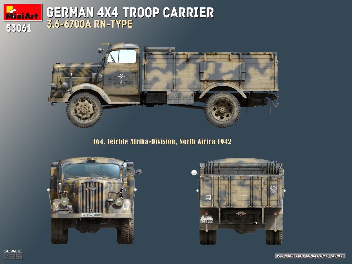 Miniart 53061 German 4x4 Troop Carrier 3.6-6700A RN-Type 1:35 Model Kit