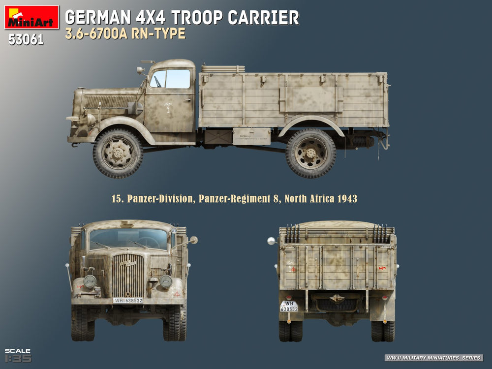 Miniart 53061 German 4x4 Troop Carrier 3.6-6700A RN-Type 1:35 Model Kit