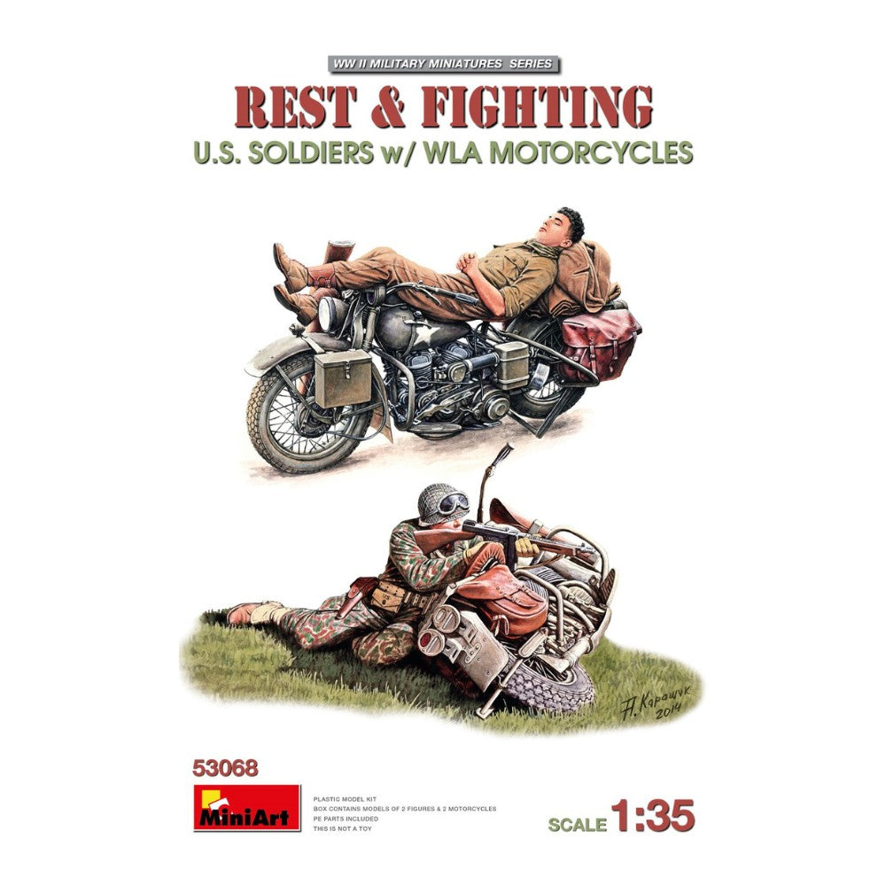 Miniart 53068 Rest & Fighting US Soldiers & Motorcycles Figures 1:25 Model Kit