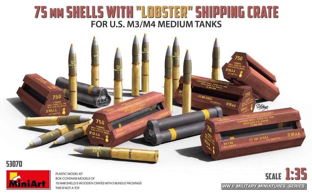 Miniart 53070 75mm Shells w/Lobster Crate for M3/M4 Tanks 1:35 Model Kit