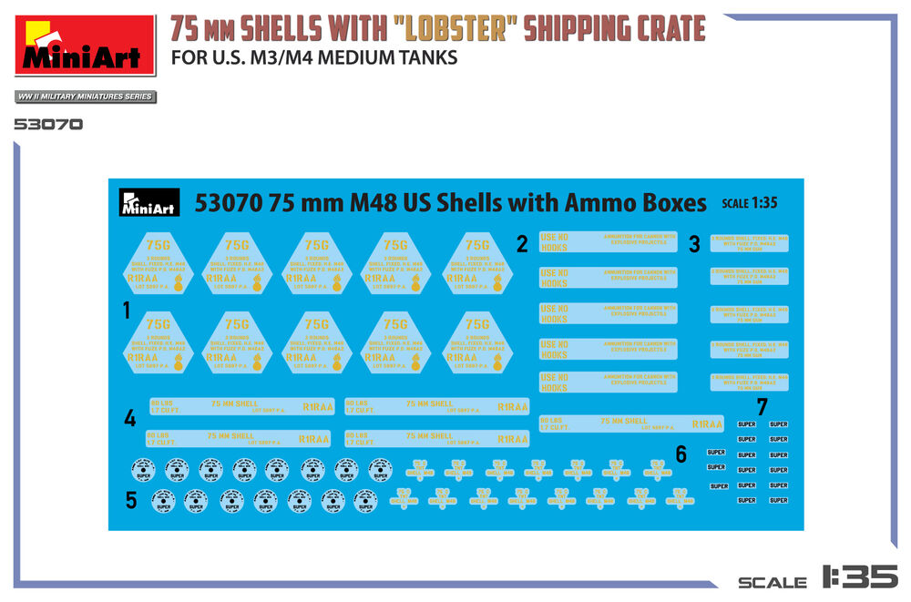 Miniart 53070 75mm Shells w/Lobster Crate for M3/M4 Tanks 1:35 Model Kit - image 2