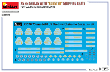 Miniart 53070 75mm Shells w/Lobster Crate for M3/M4 Tanks 1:35 Model Kit