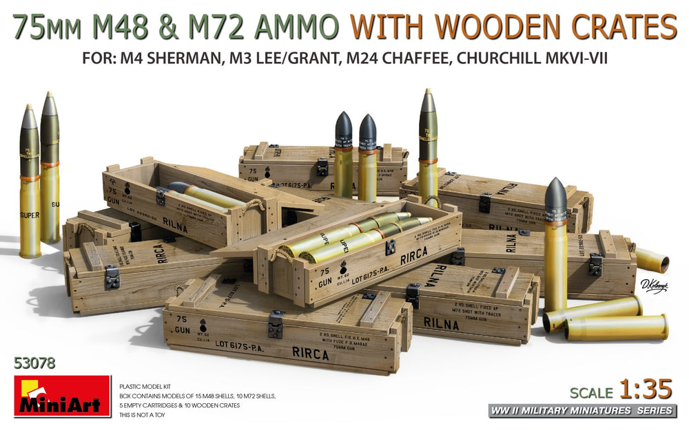Miniart 53078 75mm M48 & M72 Ammo w/Wooden Crates 1:35 Model Kit