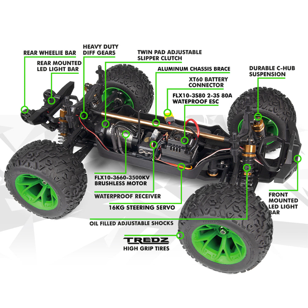 Maverick Quantum2 MT Flux 1:10 RTR RC Monster Truck - Green 150406