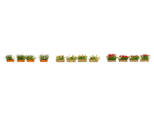 Noch 14009 Flowerboxes (12) Blooming Red/White/Yellow HO