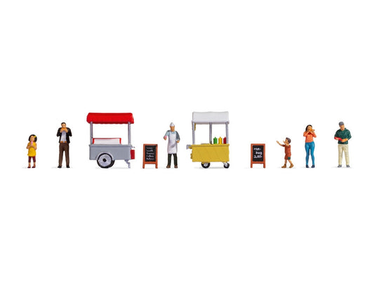 Noch At the Hot Dog & Ice Cream Stalls Themed Figure Set N16229 HO Gauge