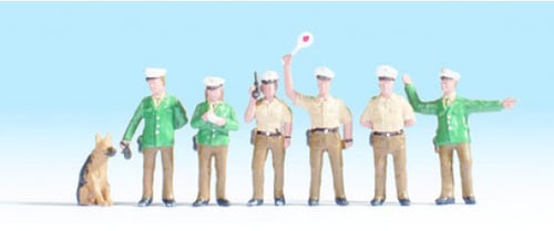 Noch German Police (6) Green Uniform and Dog Figure Set N Gauge 36090