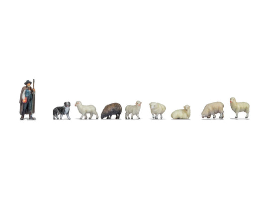 Noch Shepherd & Sheep (1+8) 3D Master Figure Set Z Gauge N44544