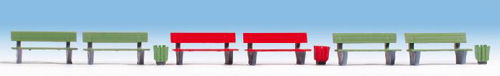 Noch Benches (6) and Litter Bins (3) Accessory Set TT Gauge 46848