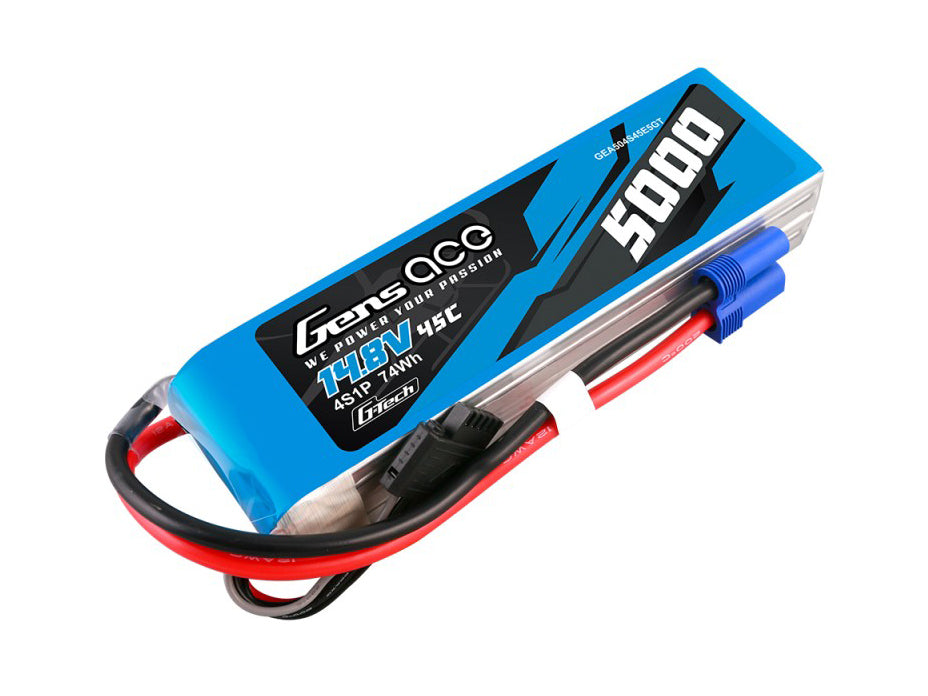 Gens Ace G-Tech LiPo Battery 4S 5000mAh 14.8V 45C w/ EC5 Plug RC Car Truck